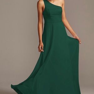 One-shoulder crepe-back satin dress